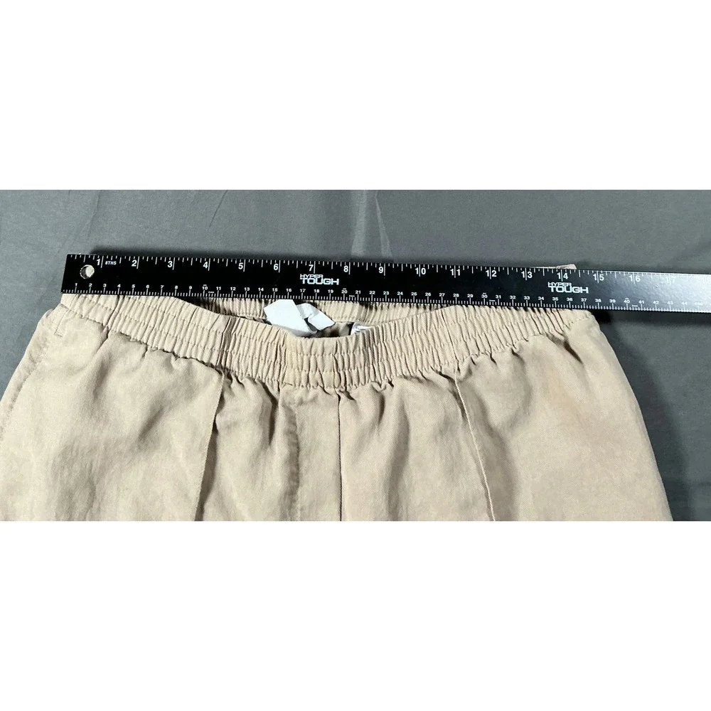 H&M Beige Lyocell Linen Blend Wide Leg Cropped Pants Elastic Waist Size M